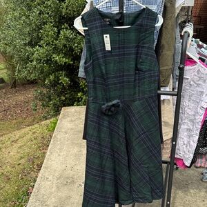 Talbots Petites Green, Navy & Purple Plaid Sleeveless Dress